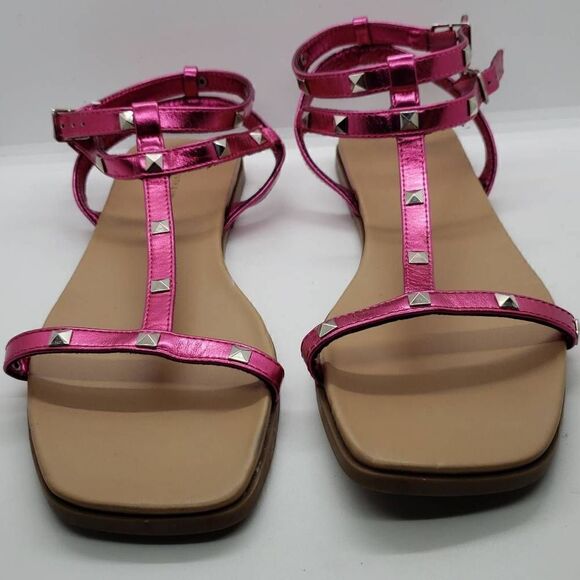 14th and Union Finley Hot Metallic Pink Studded Strappy Flip Flops Size 8.5 - Picture 2 of 8